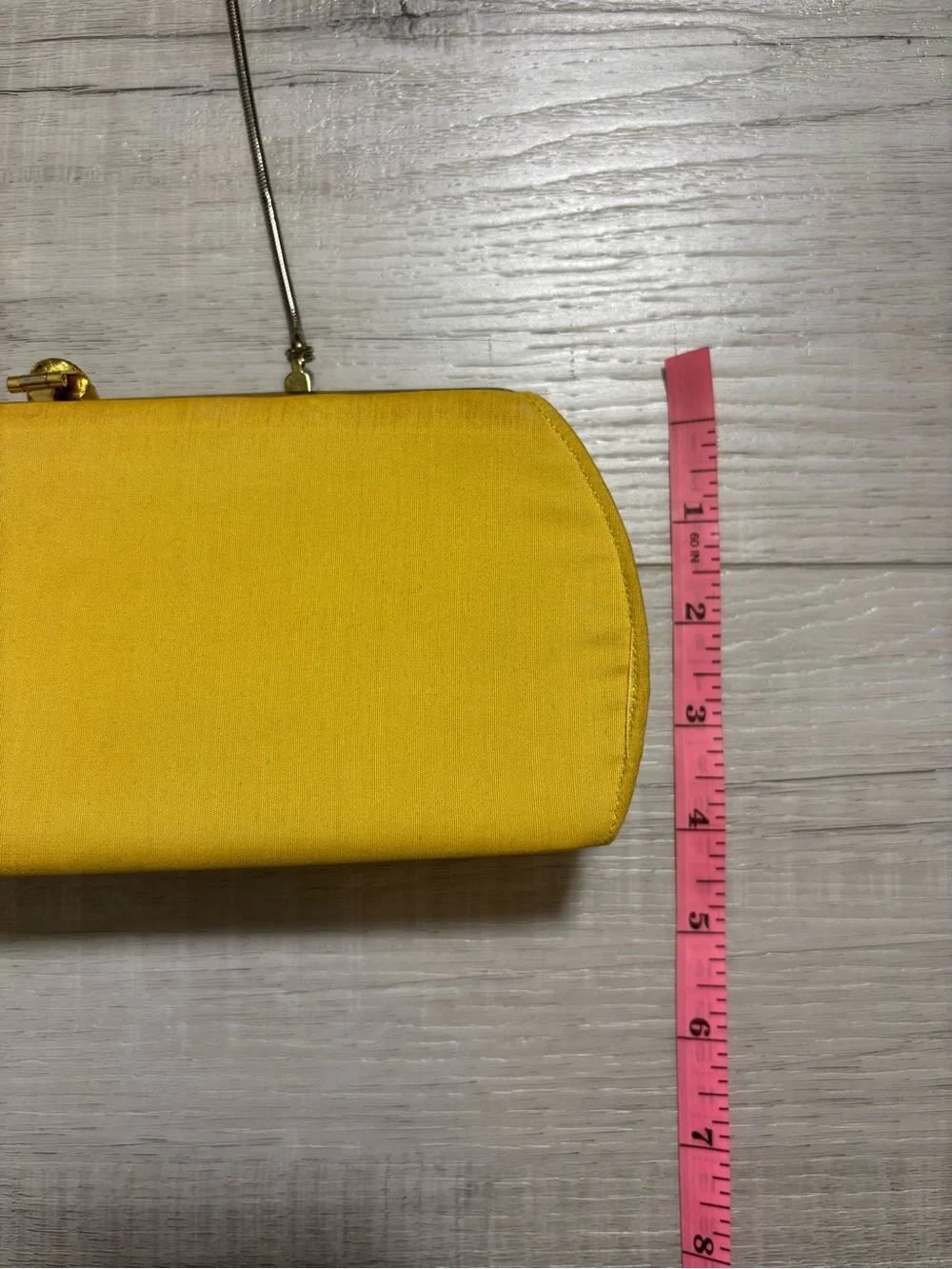 Vintage Rulo Creations Yellow Clutch Purse Chain Strap Gold Frame